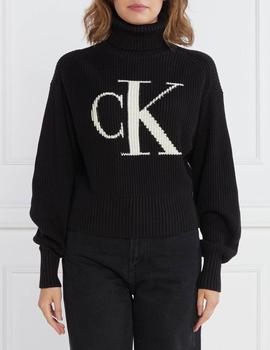 Jersey negro cuello cisne con monograma Calvin Klein