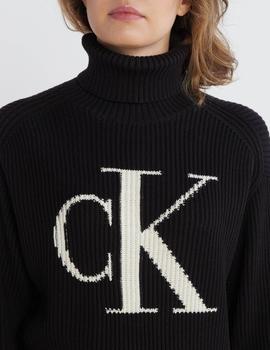 Jersey negro cuello cisne con monograma Calvin Klein