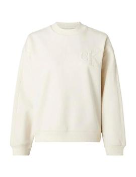 Sudadera beige con logo en Chenilla de Calvin Klein