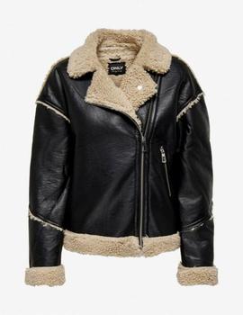 Chaqueta negro de cuello italiano forrada en borrego