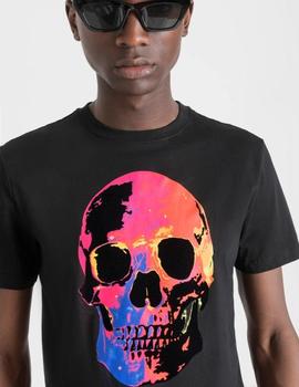 Camiseta negra Slim fit algodón suave y estampado calavera