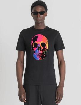 Camiseta negra Slim fit algodón suave y estampado calavera