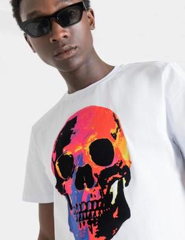 Camiseta blanca Slim fit algodón suave y estampado calavera