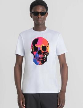 Camiseta blanca Slim fit algodón suave y estampado calavera