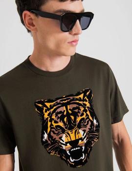 Camiseta verde regular fit con estampado de tigre A.MORATO