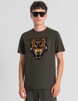 Camiseta verde regular fit con estampado de tigre A.MORATO