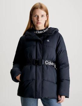Chaqueta negra de plumas en Nylon con cinturón CALVIN KLEIN