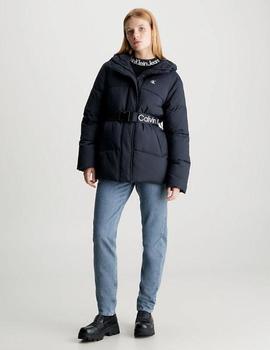 Chaqueta negra de plumas en Nylon con cinturón CALVIN KLEIN