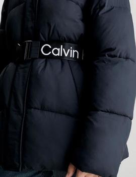 Chaqueta negra de plumas en Nylon con cinturón CALVIN KLEIN