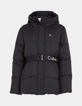 Chaqueta negra de plumas en Nylon con cinturón CALVIN KLEIN
