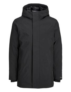 Parka negra con capucha en tejido técnico de Jack Jones