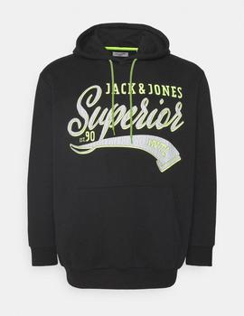 Sudadera negra de capucha con logo fluor Jack Jones