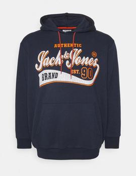 Sudadera azul marino de capucha con logo fluor Jack Jones