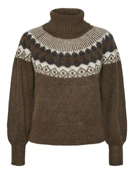 Jersey de punto marrón cuello vuelto Sava