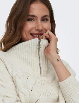 jersey Only Leise blanco con cremallera en cuello alto