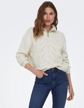 jersey Only Leise blanco con cremallera en cuello alto