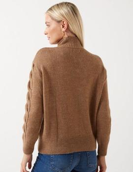 jersey Only Leise marrón con cremallera en cuello alto
