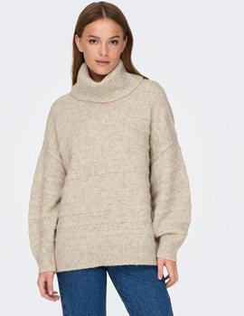 Jersey beige de talle flojo y cuello vuelto Celina