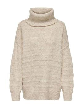 Jersey beige de talle flojo y cuello vuelto Celina