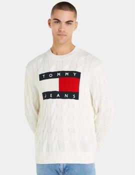 Jersey blanco de punto trenzado con logo grande Tommy Jeans