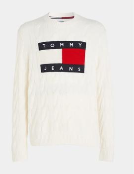 Jersey blanco de punto trenzado con logo grande Tommy Jeans