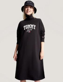 Vestido-sudadera cuello perkins negro de Tommy Jeans