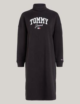 Vestido-sudadera cuello perkins negro de Tommy Jeans
