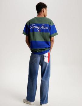 Camiseta oversized a rayas azul-verde de Tommy Jeans