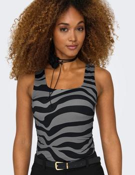 Top gris animal print de corte regular y cuello en U