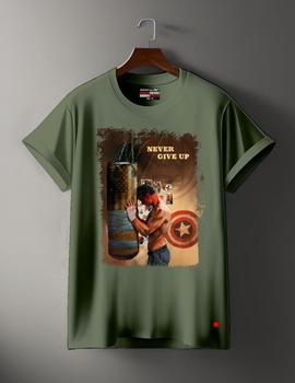 Camiseta de hombre NEVER GIVE verde kaki