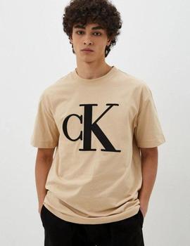 Camiseta beige perforted monologo Calvin Klein