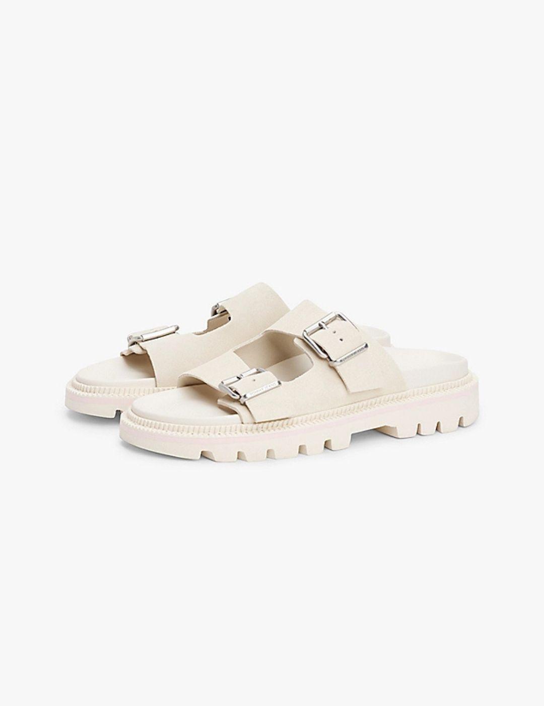 Sandalia con hebilla doble en suede beige Tommy Jeans