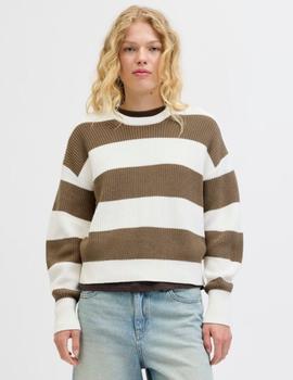 Jersey de algodón a rayas marrón y blanco de JJXX