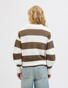 Jersey de algodón a rayas marrón y blanco de JJXX
