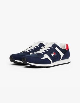 Zapatillas retro running azul marino con mezcla de texturas