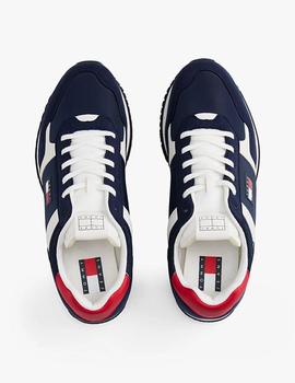 Zapatillas retro running azul marino con mezcla de texturas