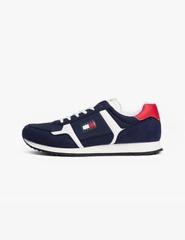 Zapatillas retro running azul marino con mezcla de texturas