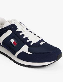Zapatillas retro running azul marino con mezcla de texturas